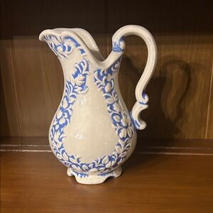 Elegant Blue and Cream Ceramic Pitcher
